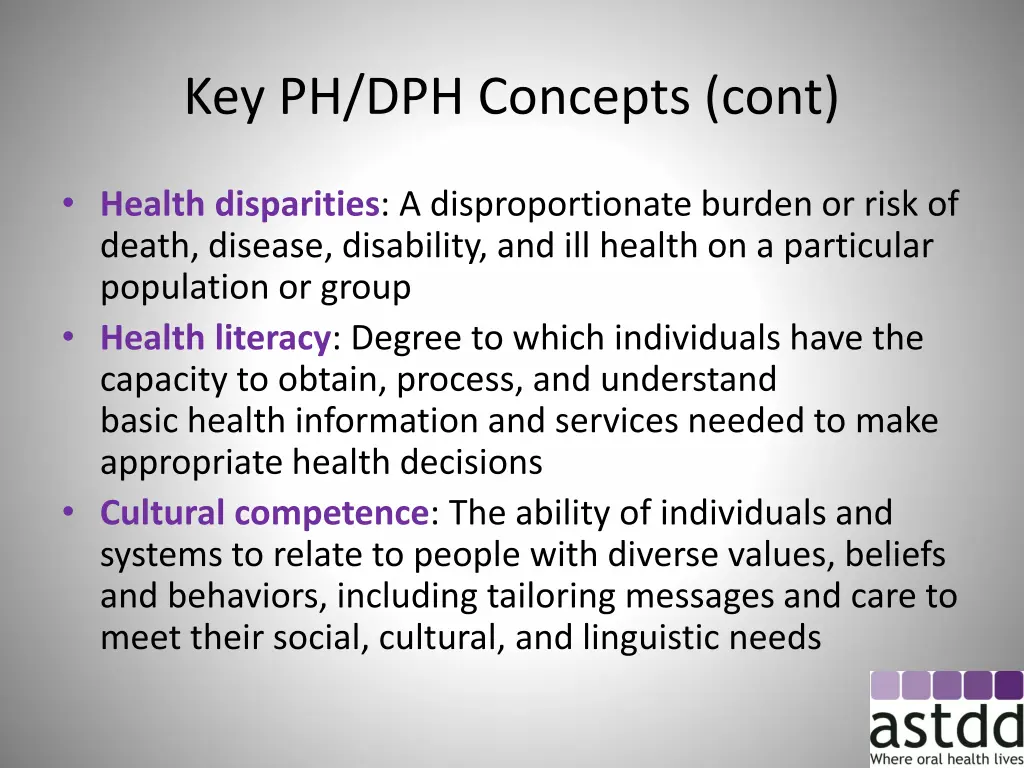 key ph dph concepts cont