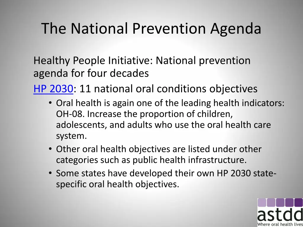 the national prevention agenda