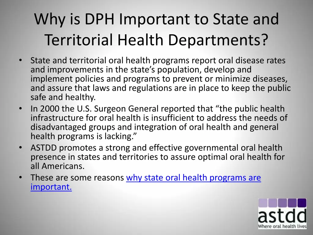 why is dph important to state and territorial