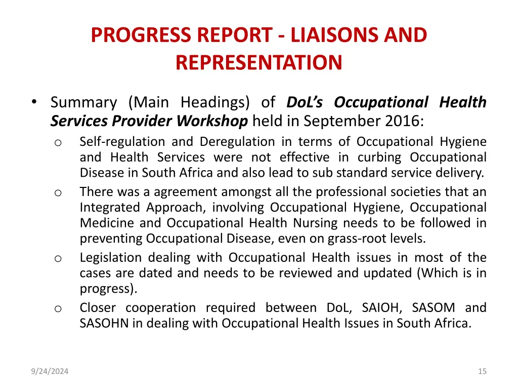 progress report liaisons and representation 2