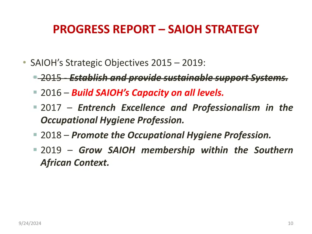 progress report saioh strategy 1