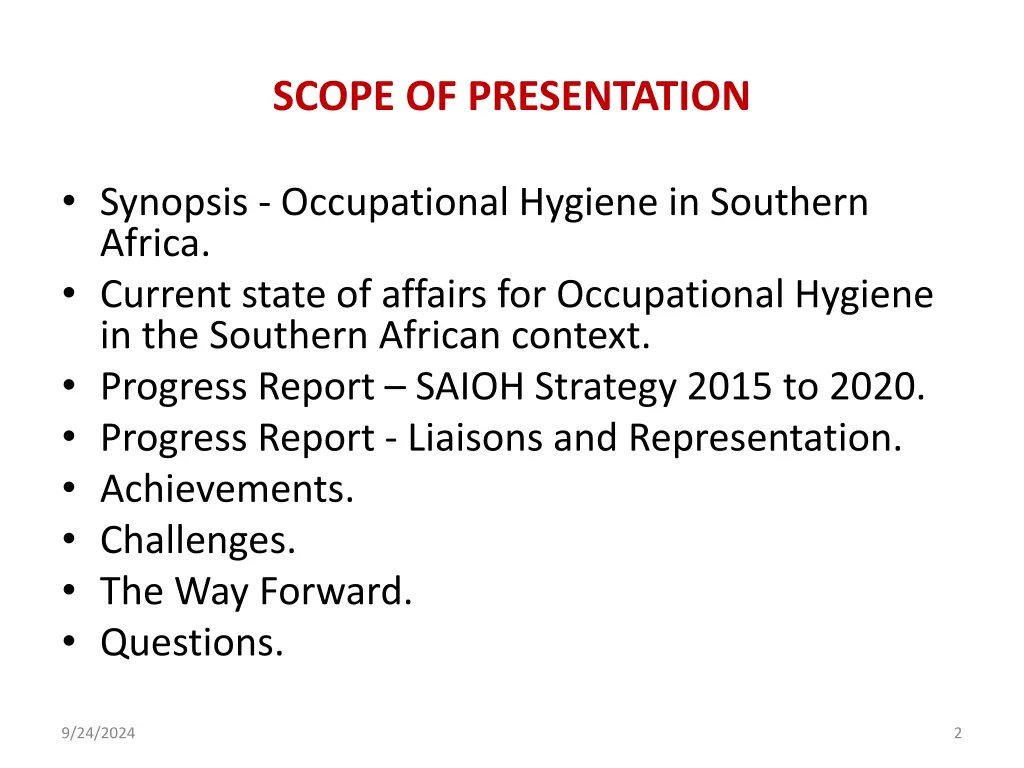 scope of presentation