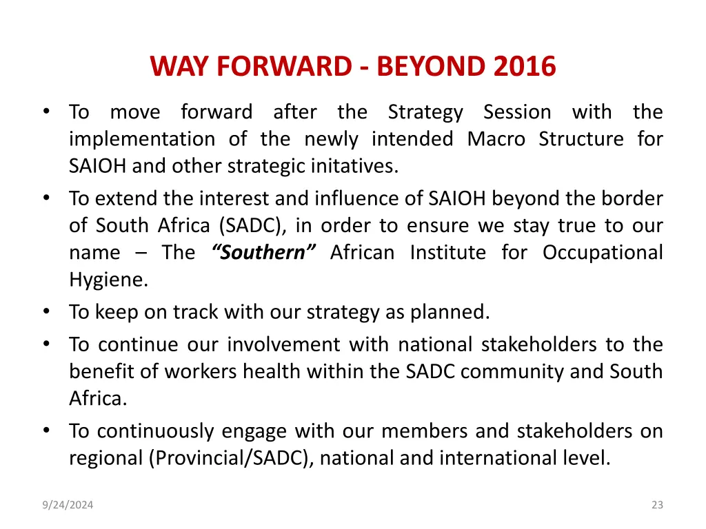 way forward beyond 2016