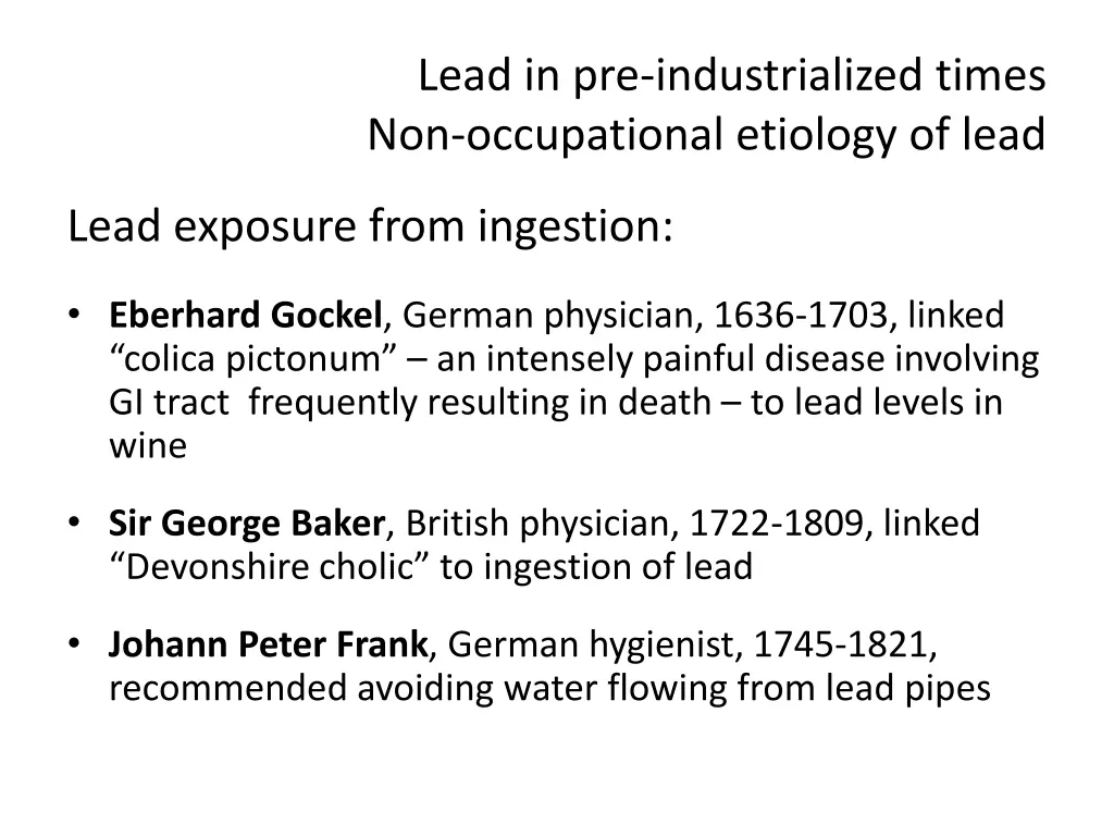 lead in pre industrialized times non occupational