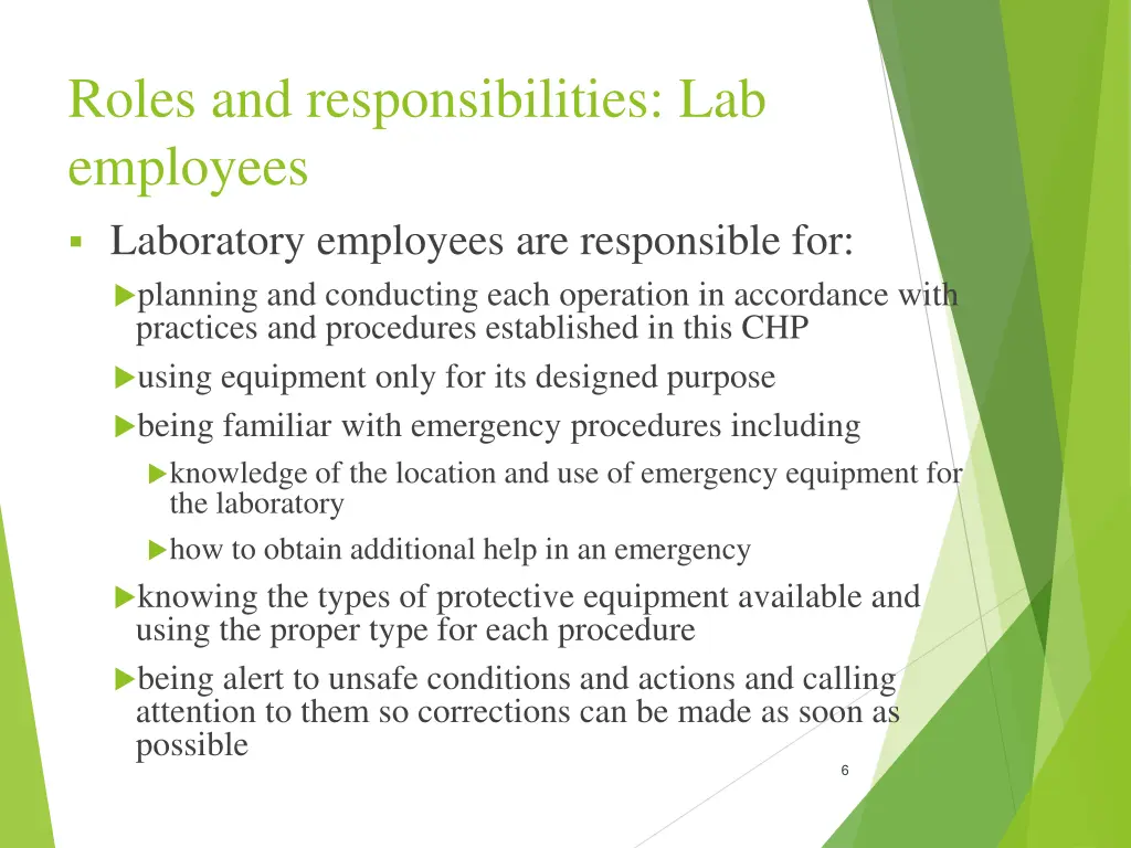 roles and responsibilities lab employees