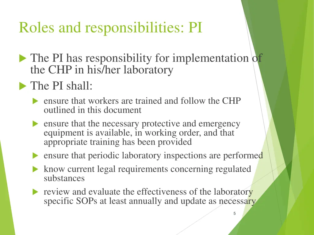 roles and responsibilities pi