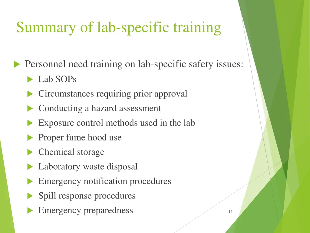 summary of lab specific training