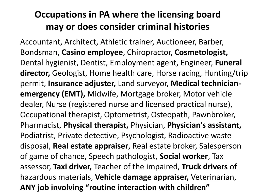 occupations in pa where the licensing board