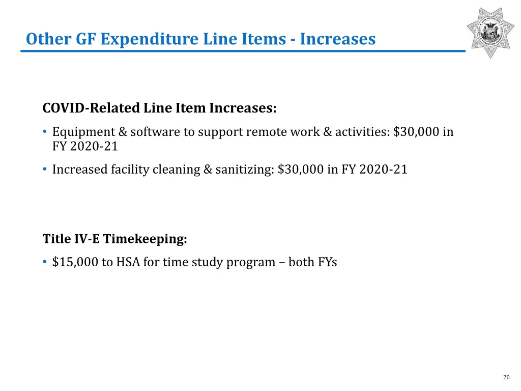 other gf expenditure line items increases