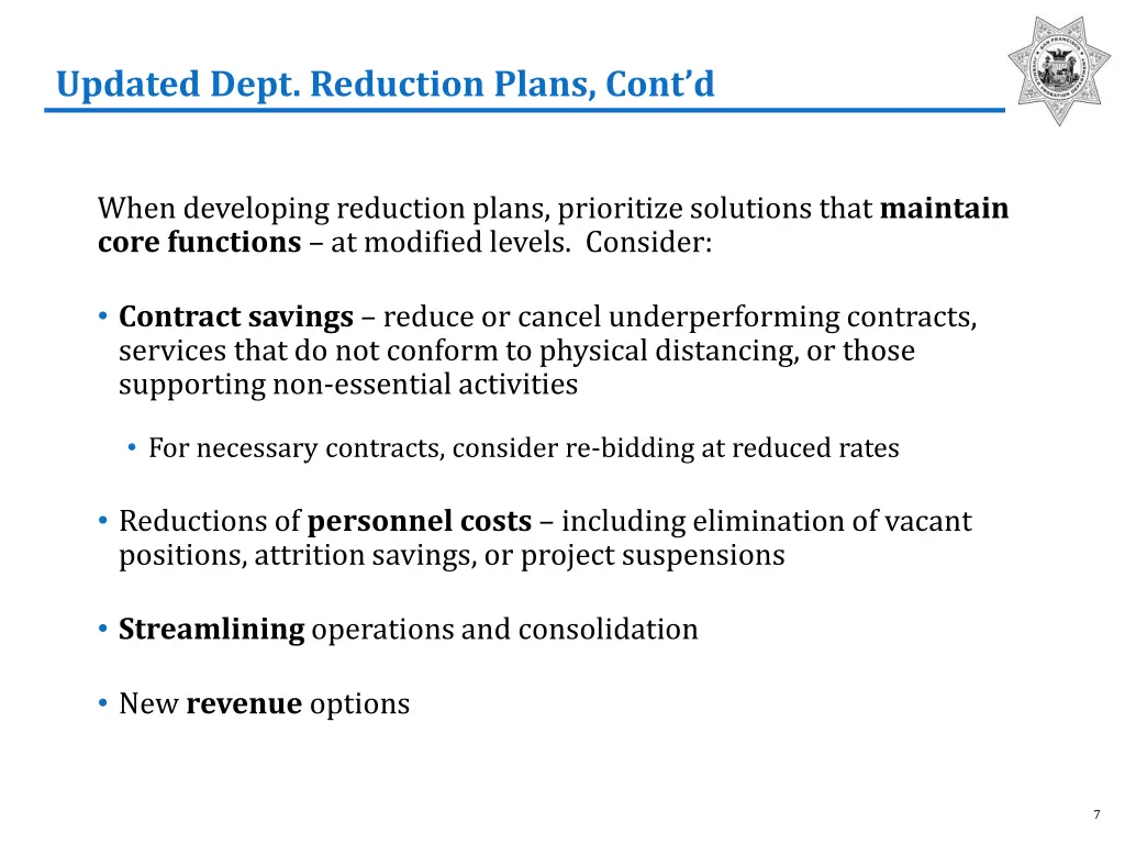 updated dept reduction plans cont d