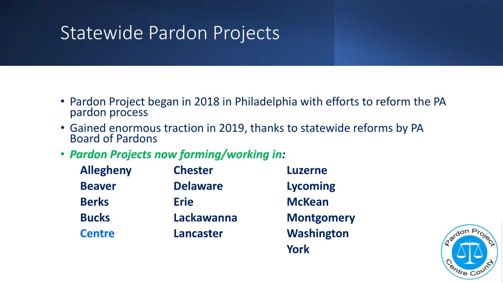 statewide pardon projects