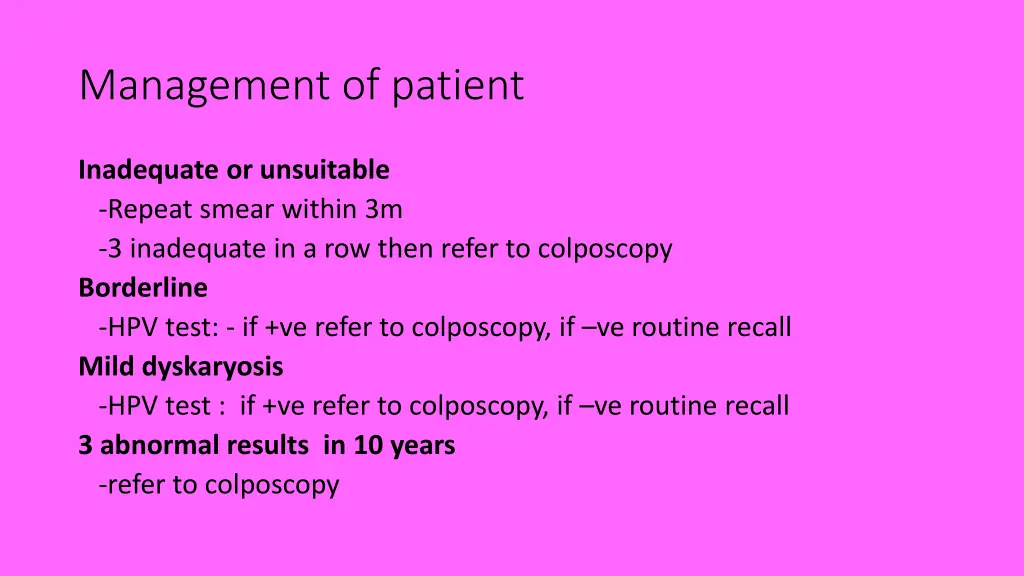 management of patient