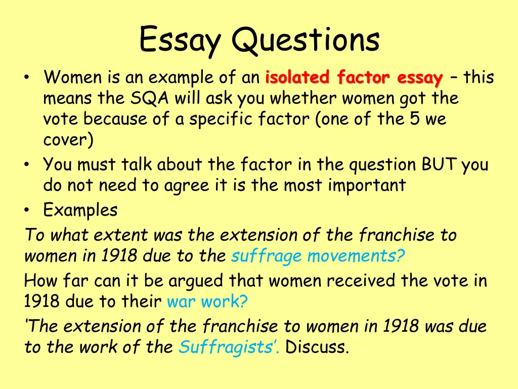 essay questions women is an example