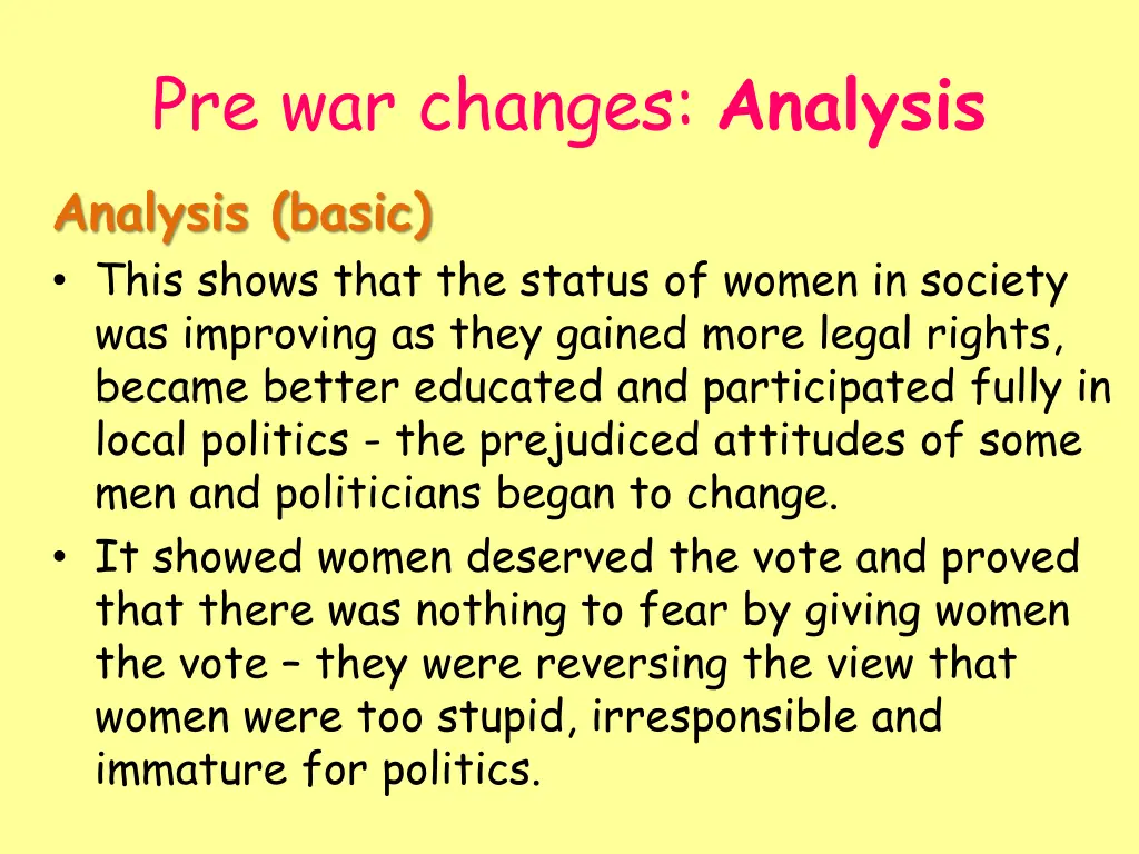 pre war changes analysis