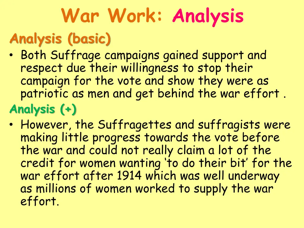 war work analysis