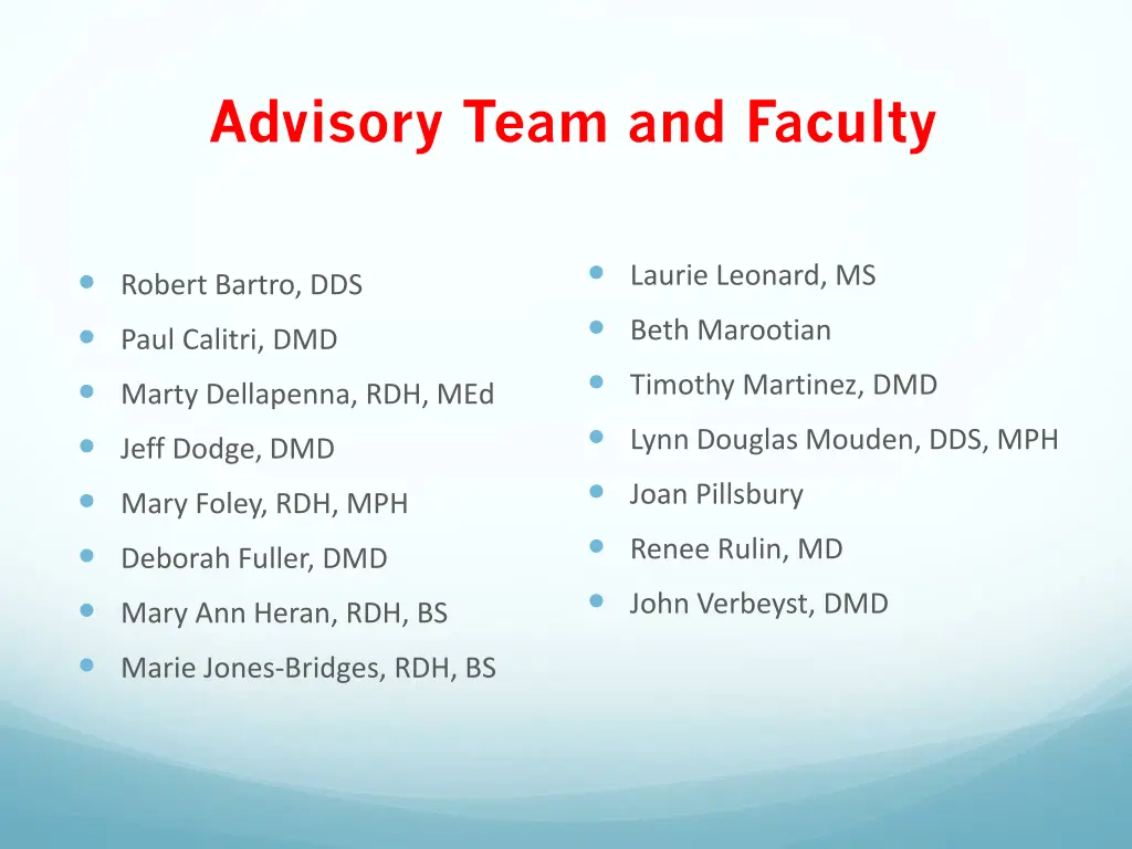 advisory team and faculty