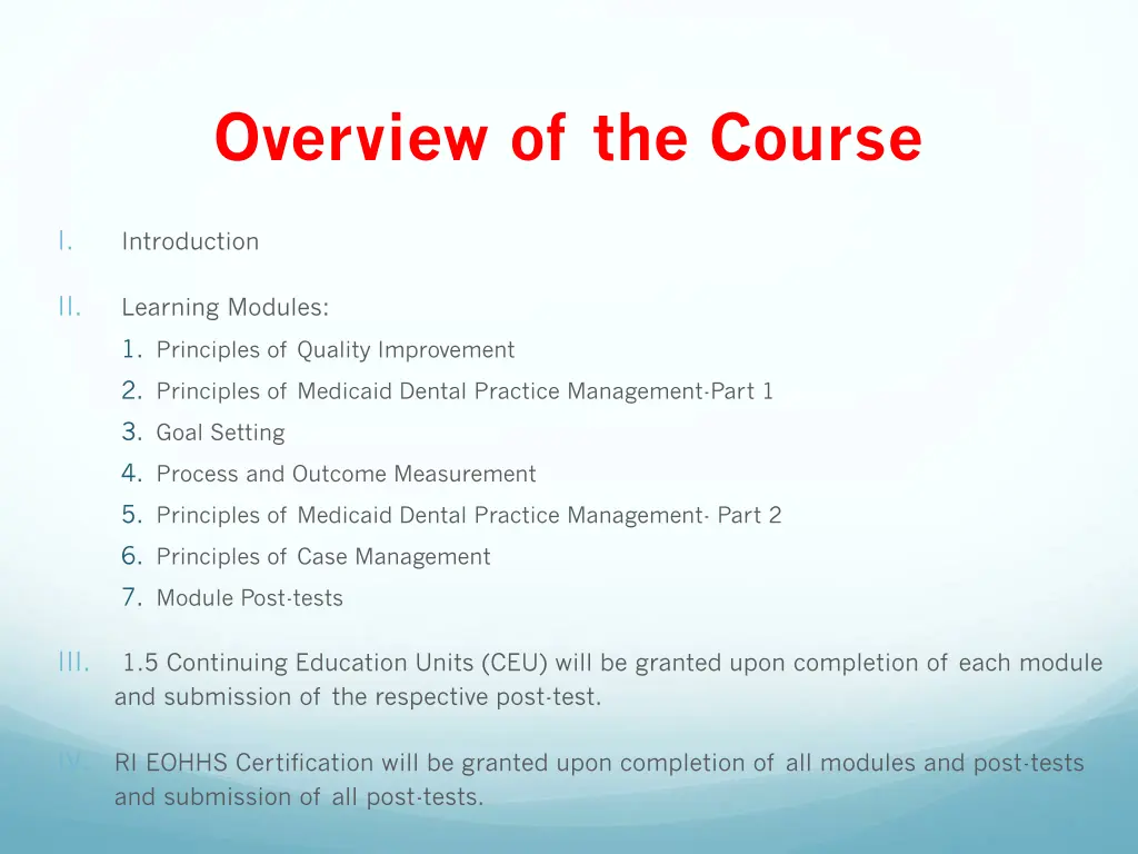 overview of the course