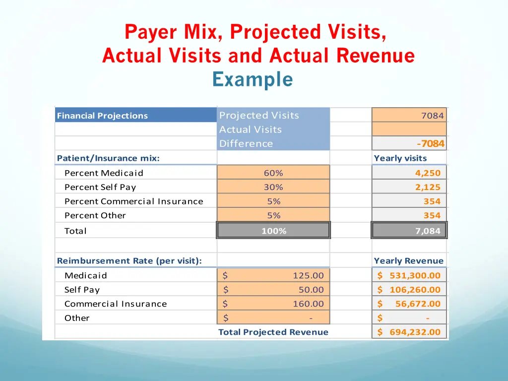 payer mix projected visits actual visits