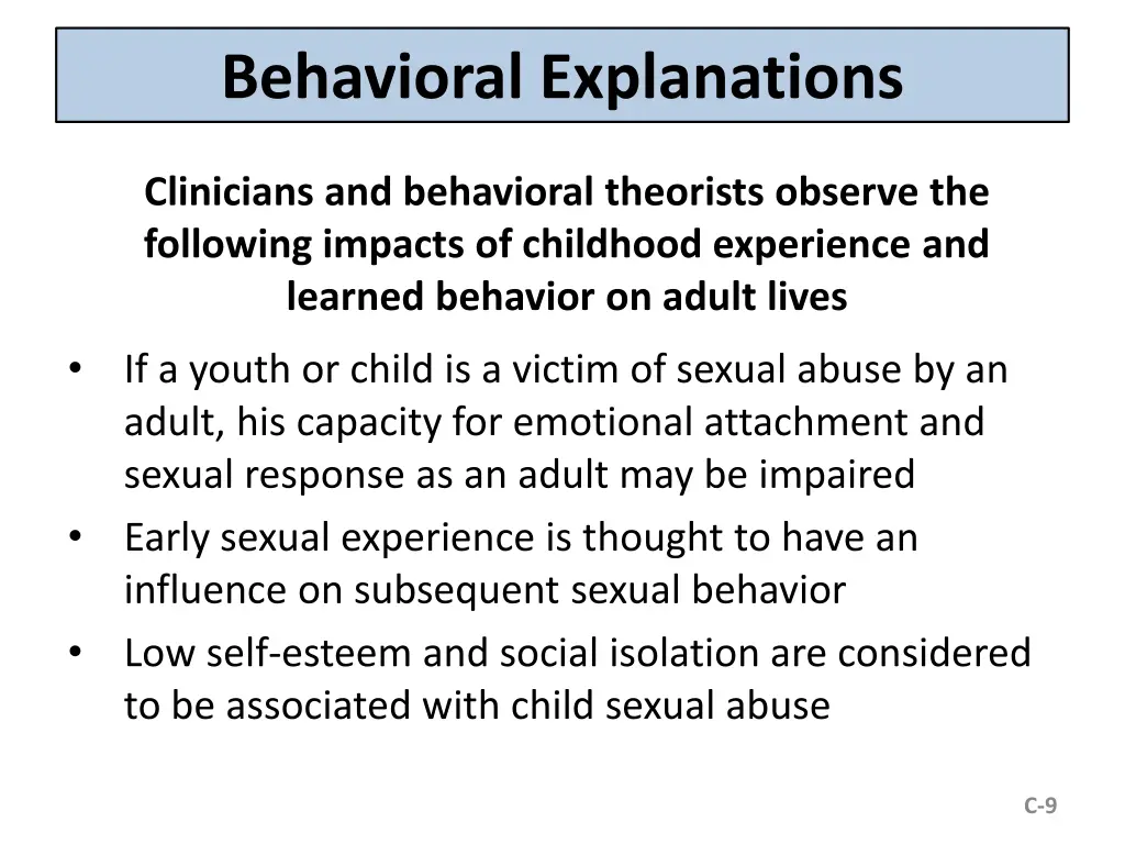 behavioral explanations