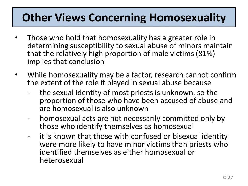 other views concerning homosexuality