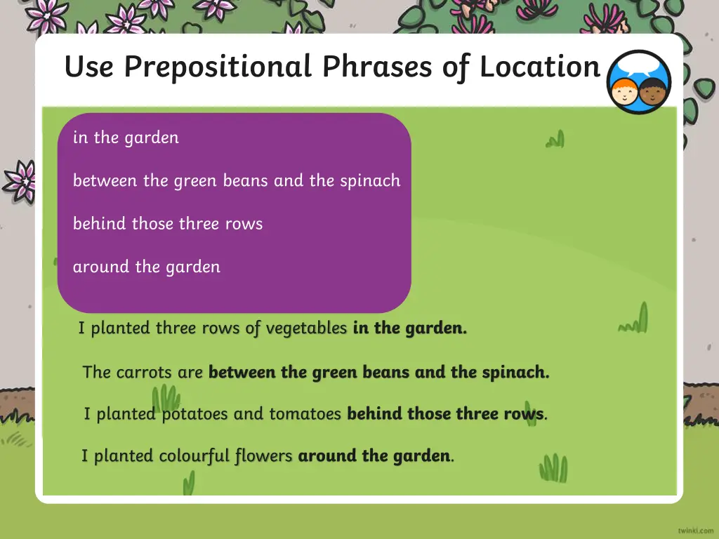 use prepositional phrases of location