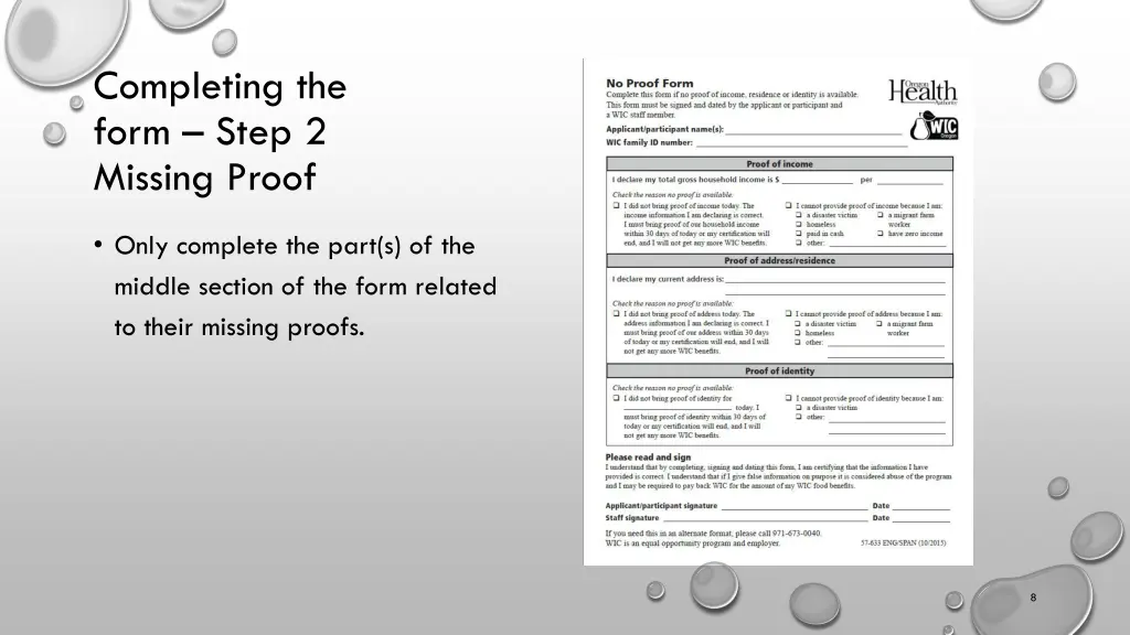 completing the form step 2 missing proof