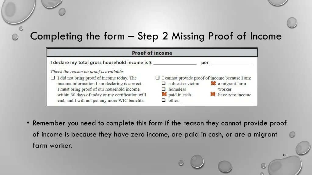 completing the form step 2 missing proof of income 1