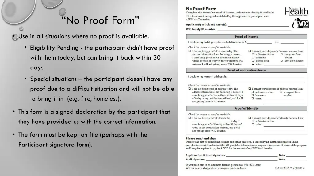 no proof form