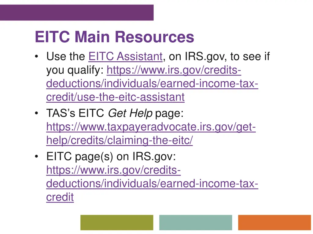 eitc main resources use the eitc assistant