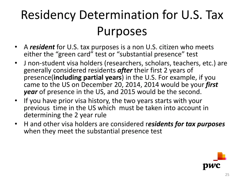 residency determination for u s tax purposes