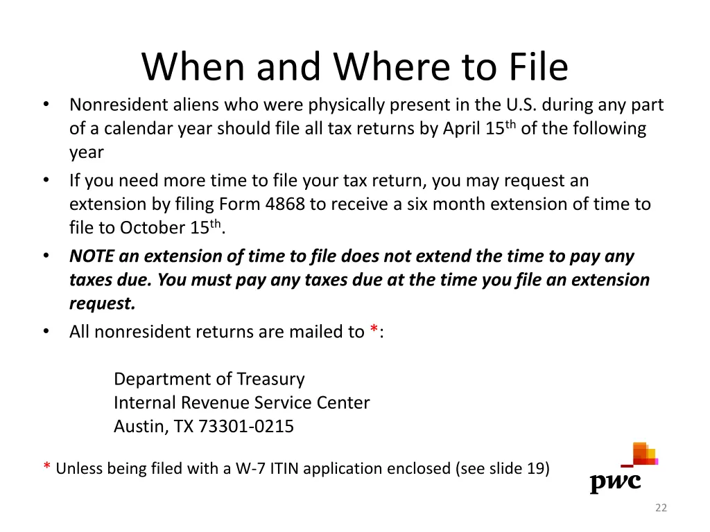 when and where to file nonresident aliens