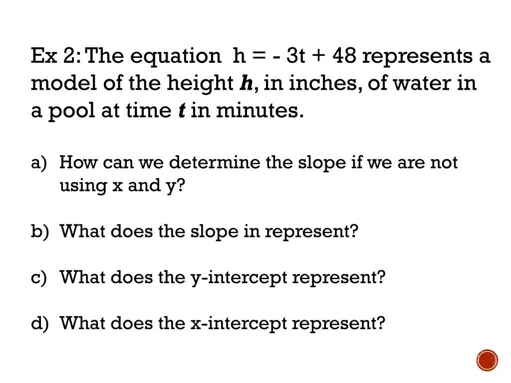 ex 2 the equation h 3t 48 represents a model