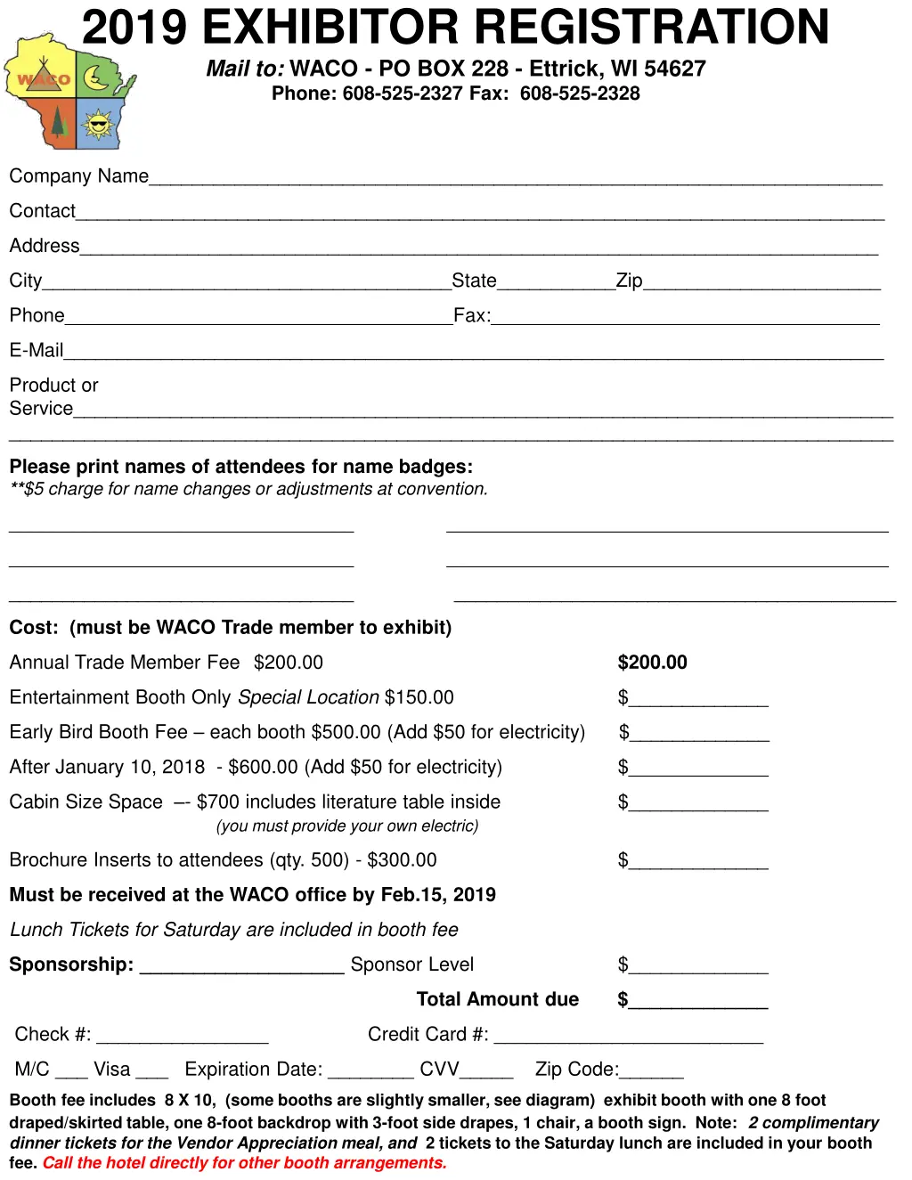 2019 exhibitor registration mail to waco