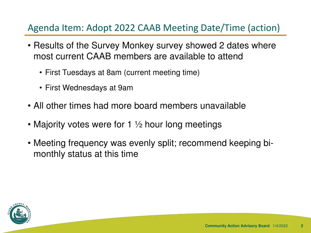 agenda item adopt 2022 caab meeting date time