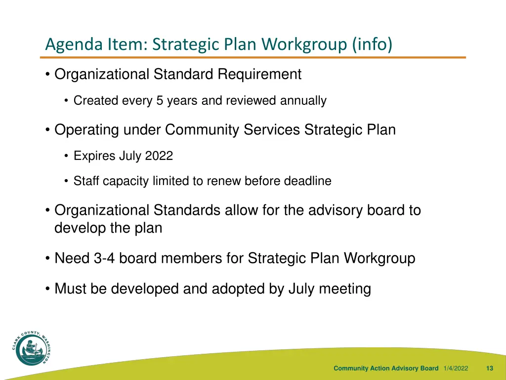 agenda item strategic plan workgroup info