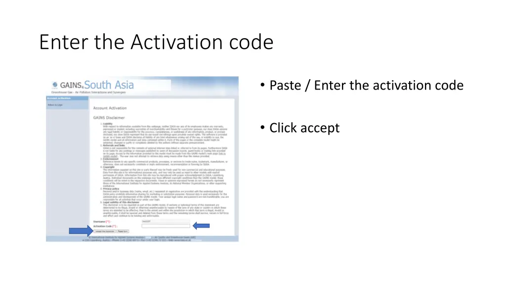 enter the activation code