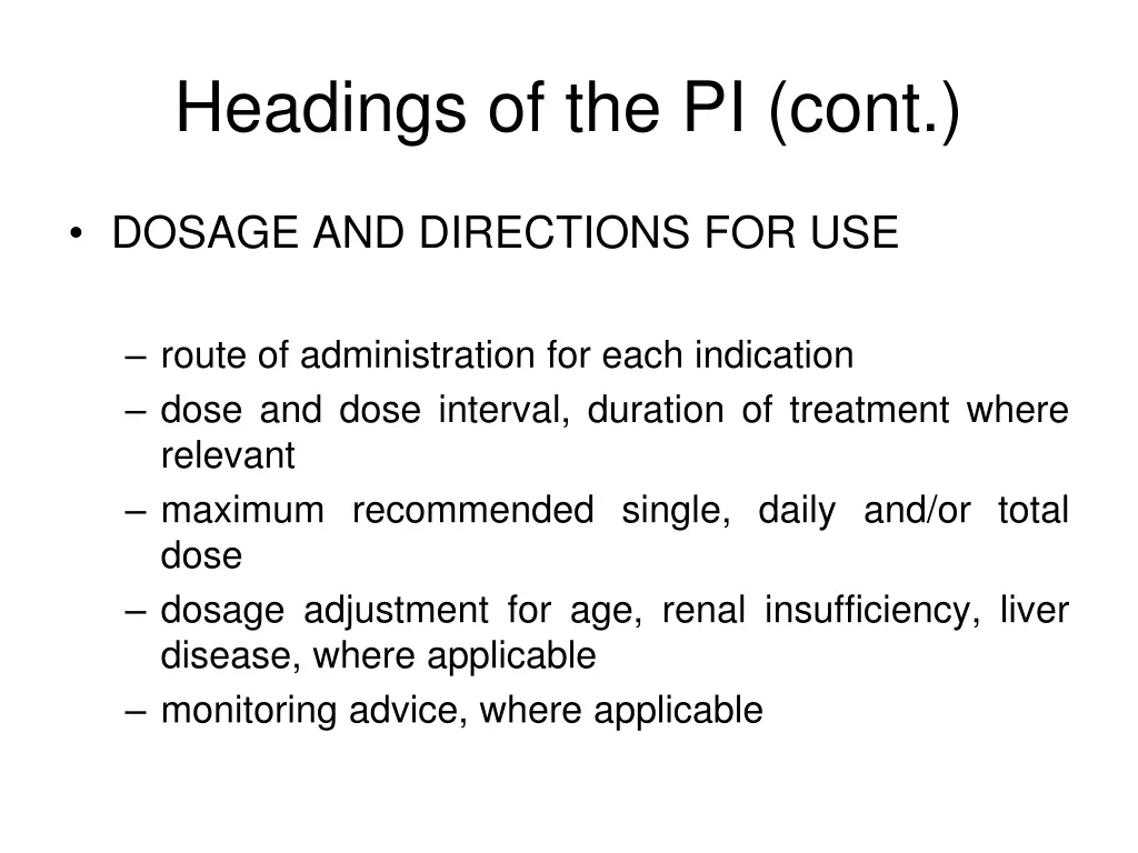 headings of the pi cont 10