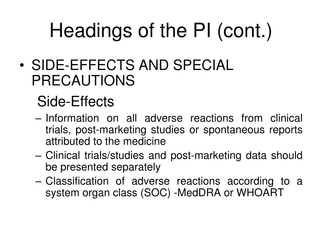 headings of the pi cont 12