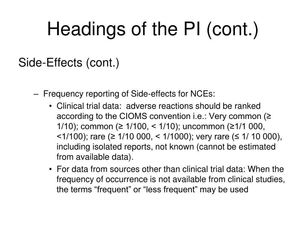 headings of the pi cont 13