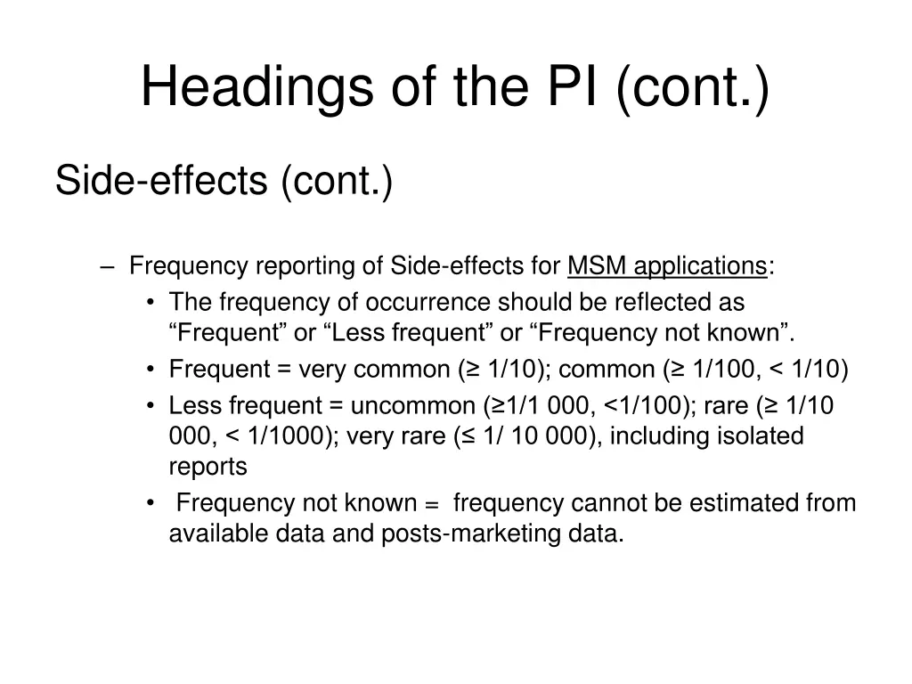 headings of the pi cont 15