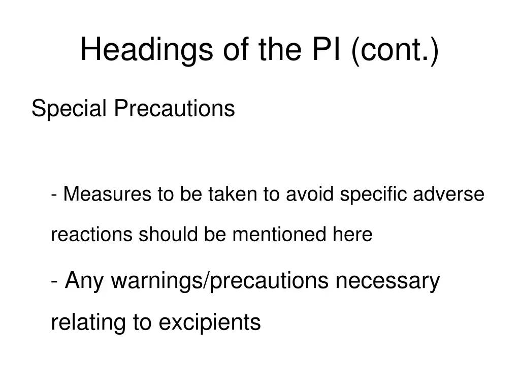 headings of the pi cont 18