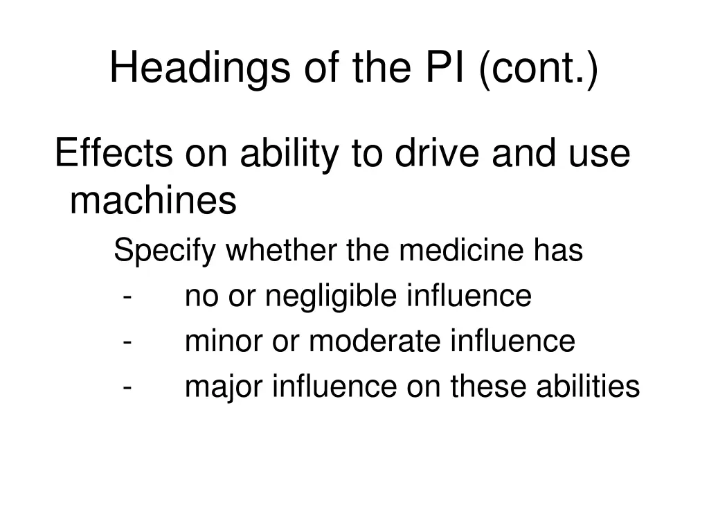 headings of the pi cont 19