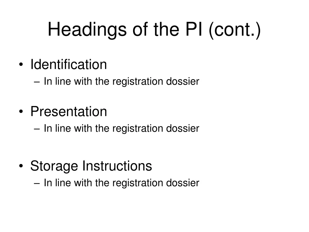 headings of the pi cont 21