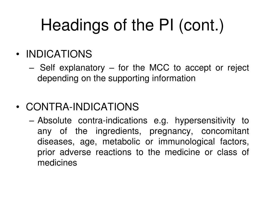 headings of the pi cont 4