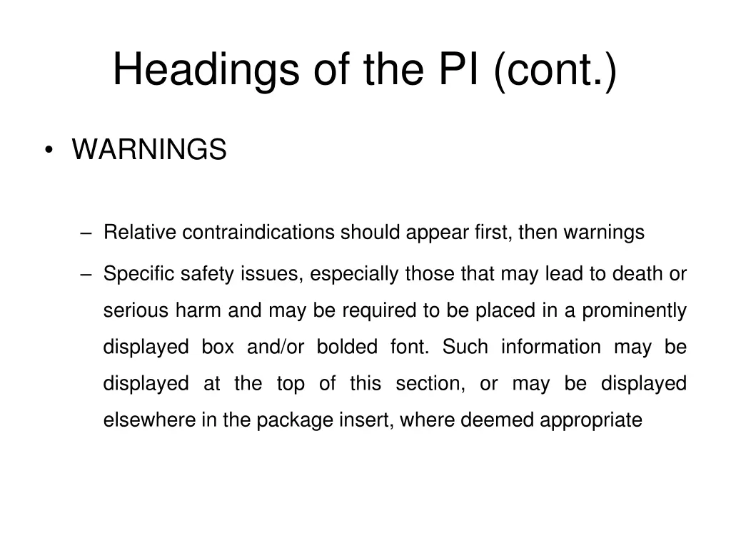 headings of the pi cont 5