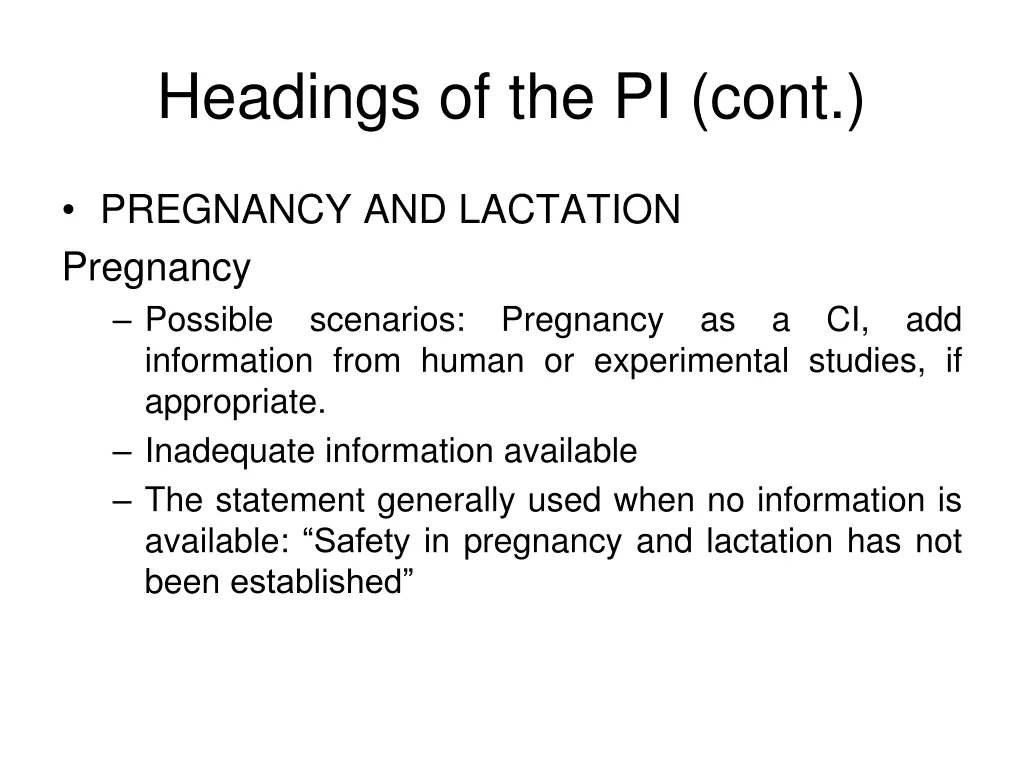 headings of the pi cont 7