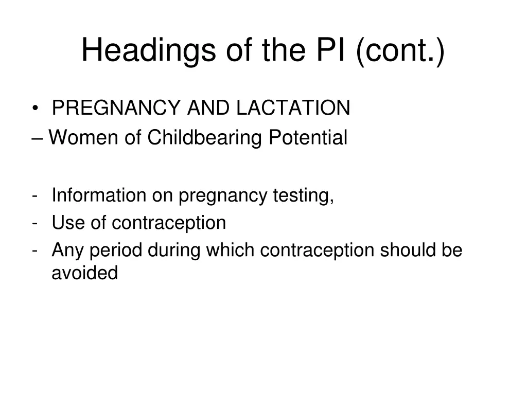 headings of the pi cont 8