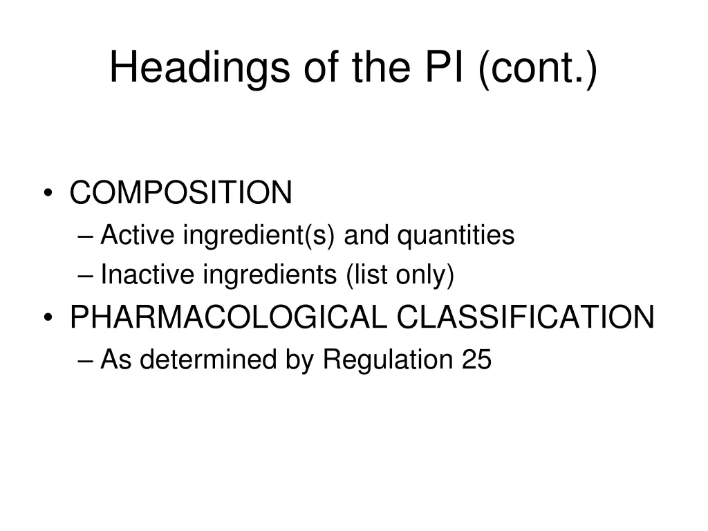 headings of the pi cont