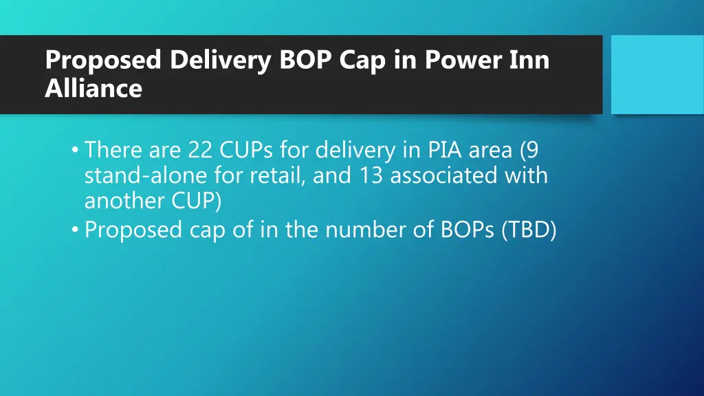 proposed delivery bop cap in power inn alliance