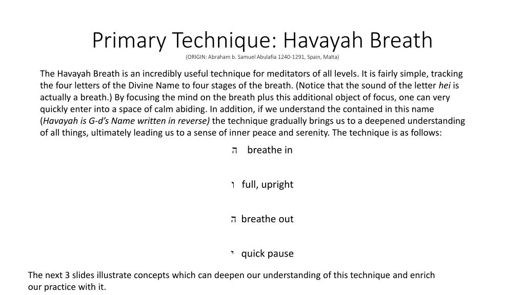 primary technique havayah breath origin abraham